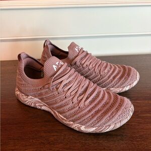 APL TechLoom Wave Running Shoes | 9.5 | Tan/Pink & Marbled Sole